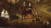 Portrait of a couple with two children and a Nursemaid in a Landscape